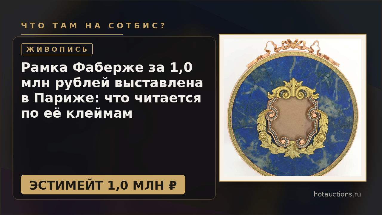 Рамка Фаберже за 1,0 млн рублей выставлена в Париже: что читается по её клеймам