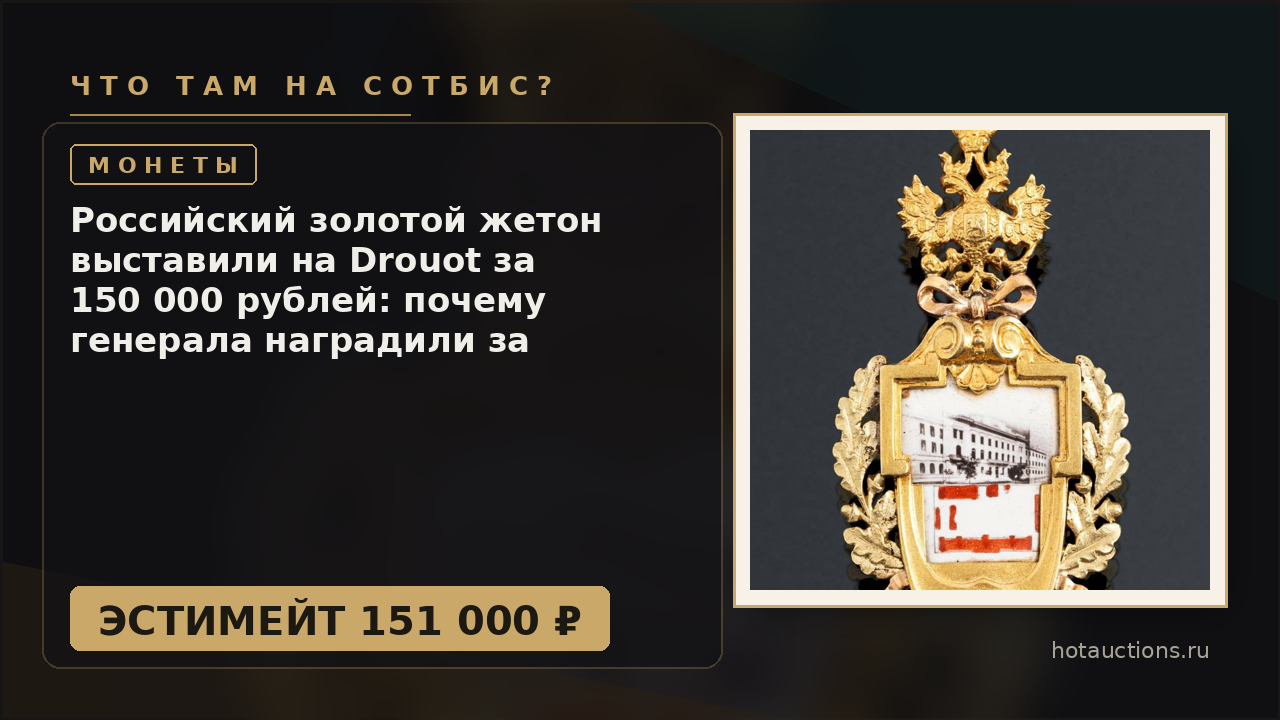 Российский золотой жетон выставили на Drouot за 150 000 рублей: почему генерала наградили за стройку