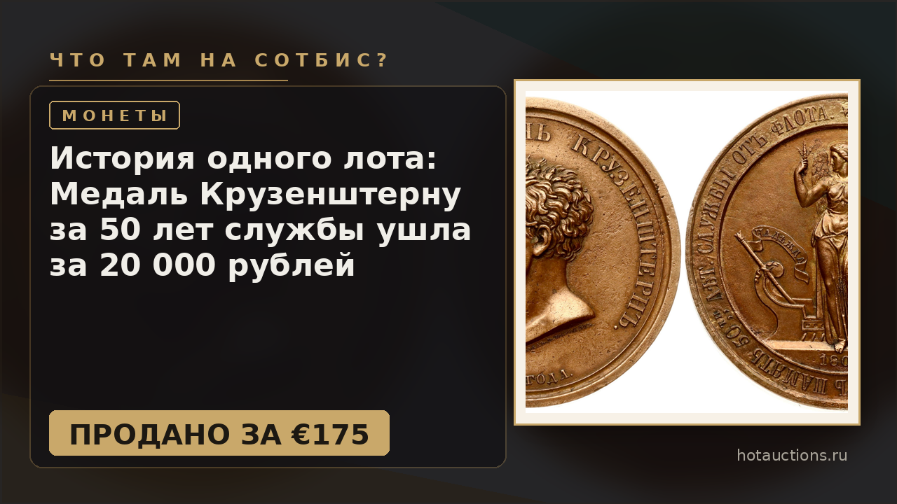 История одного лота: Медаль Крузенштерну за 50 лет службы ушла за 20 000 рублей