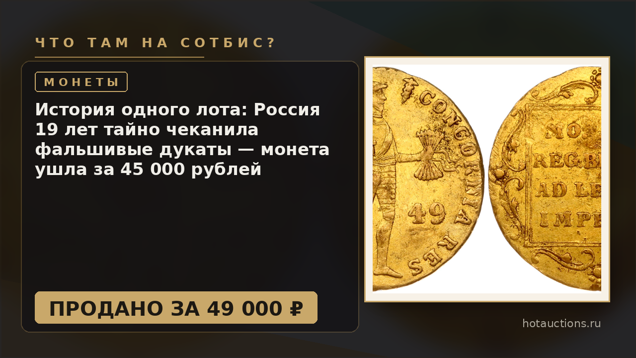 История одного лота: Россия 19 лет тайно чеканила фальшивые дукаты — монета ушла за 45 000 рублей