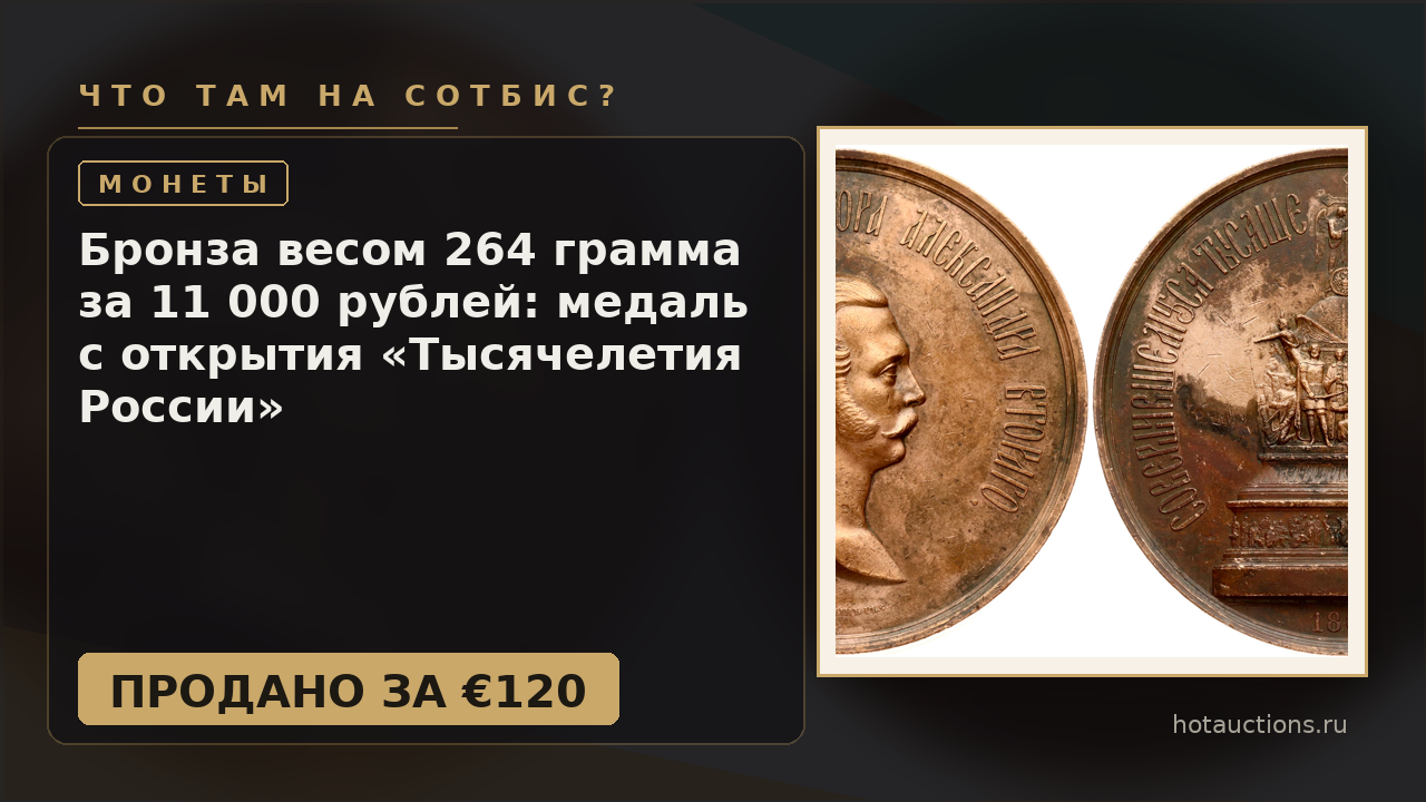 Бронза весом 264 грамма за 11 000 рублей: медаль с открытия «Тысячелетия России»