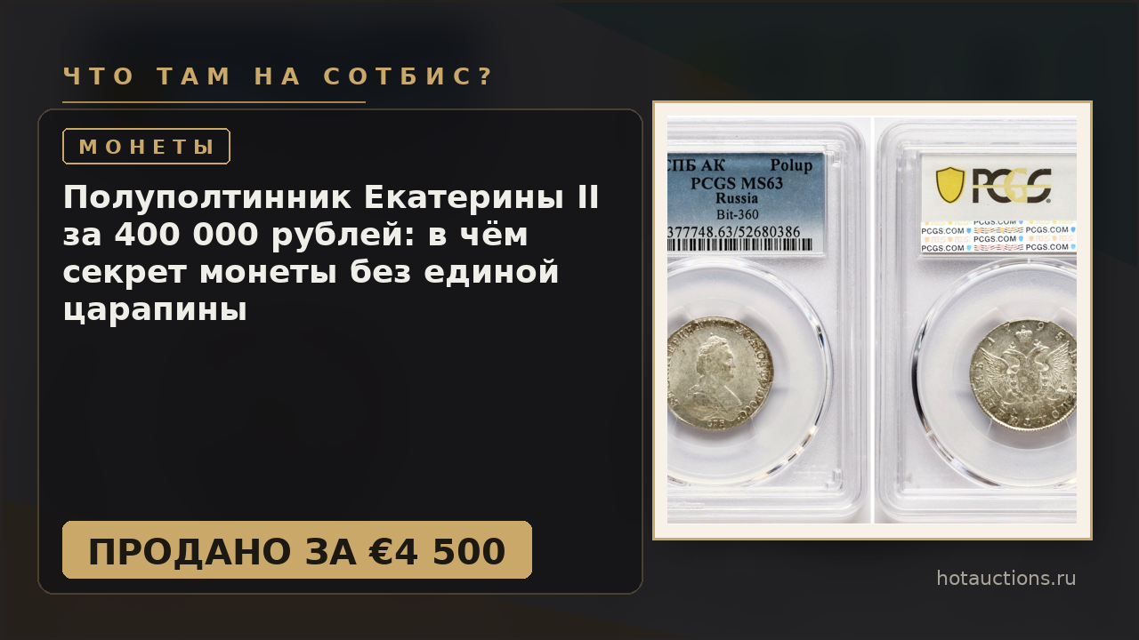 Полуполтинник Екатерины II за 400 000 рублей: в чём секрет монеты без единой царапины