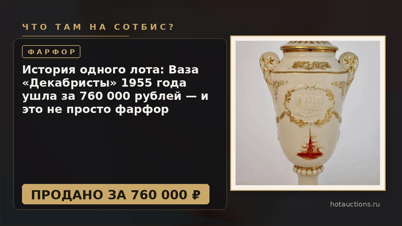 История одного лота: Ваза «Декабристы» 1955 года ушла за 760 000 рублей — и это не просто фарфор
